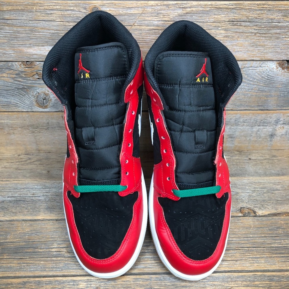 Size 11.5- Air Jordan 1 SE Mid Christmas Black Fire Red Malachite Used With Box - Picture 5 of 10